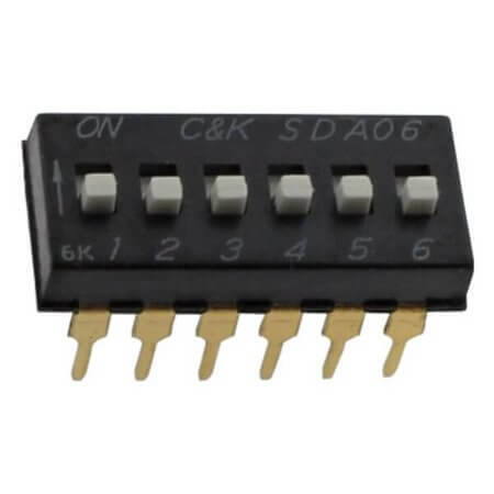 SDA06H1BDA SWITCH DIP 6 Pos. SPST 25mA 24VDC THT V/T - 1