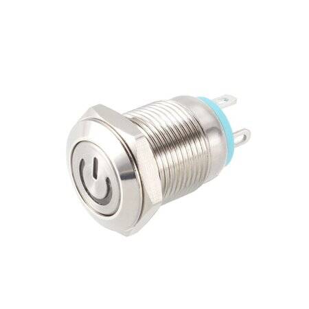 Short Flat Head 12mm 3-6V Waterproof Momentary Self-Resert Metal Push Button Switch With Blue Led Light - 1