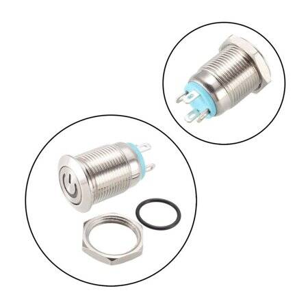 Short Flat Head 12mm 3-6V Waterproof Momentary Self-Resert Metal Push Button Switch With Blue Led Light - 2