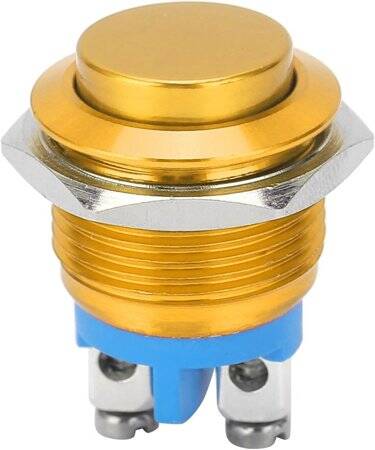 Short Flat Head 16mm 220V Waterproof Momentary Self-Resert Metal Push Button Switch With Yellow Led Light - 1