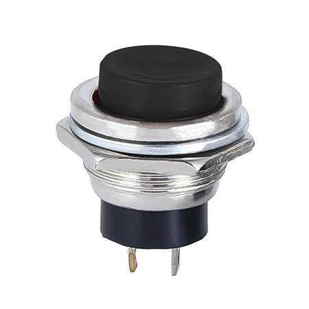 Siyah DS-212 16mm 2 Pin Anlık Otomatik Sıfırlamalı Kapalı-Açık Yuvarlak Düğme Anahtarı - 1
