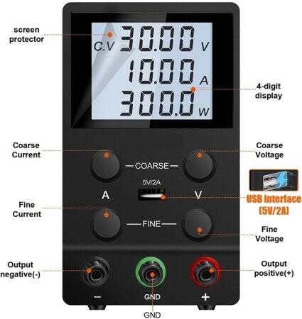 Siyah SPPS3010D 30V 10A Renkli Ekranlı DC Güç Kaynağı 220V EU Fişli - 3