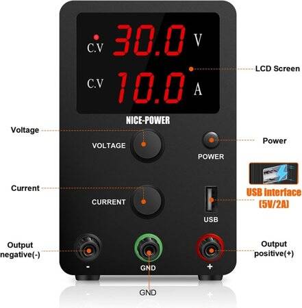 Siyah SPS3010 30V 10A Dikey Dijital Ekranlı DC Ayarlı Güç Kaynağı 110V US Fişli - 2