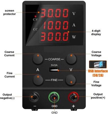 Siyah SPS305 30V 5A Dikey Dijital Ekranlı DC Ayarlı Güç Kaynağı 110V US Fişli - 3