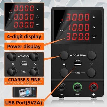 Siyah SPS305 30V 5A Dikey Dijital Ekranlı DC Ayarlı Güç Kaynağı 110V US Fişli - 4