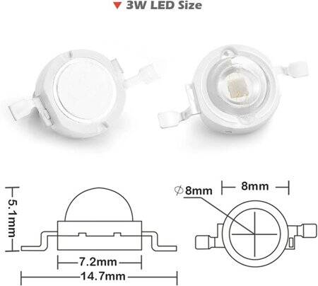SMD 3W POWER LED Mor 405-410nm - 3