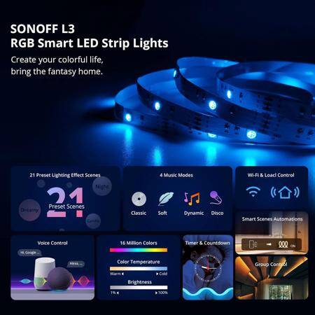 Sonoff 5050 RGB 2M Smart Wifi APP Remote Control Cuttable Flexible Waterproof Led Light Strip Work With Alexa Google Home - 2