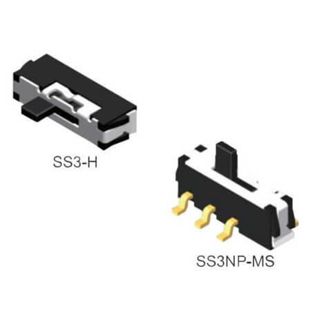 SS3P-HF-V SWITCH SLIDE 1P2T 25mA 24VDC THT V/T - 1