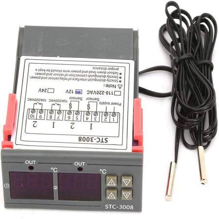 STC-3008 DC12V Dual Display Dual Temperature Adjustable Temperature Controller With 1M Cable - 1