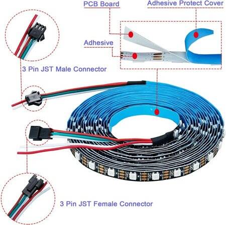 Su Geçirmez 5V WS2812B RGB5050 Siyah SMD LED Şerit 60 LED/Metre Esnek 5 Metrelik Makara IP30 - 3