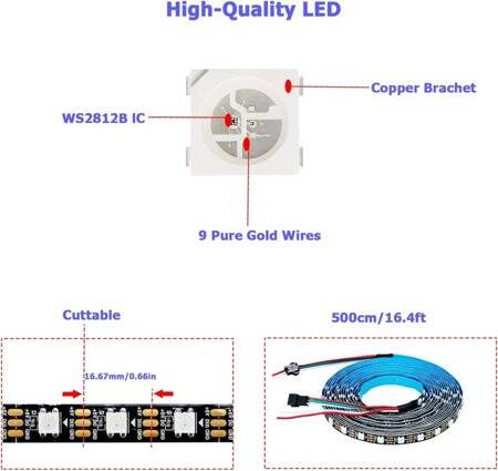 Su Geçirmez 5V WS2812B RGB5050 Siyah SMD LED Şerit 60 LED/Metre Esnek 5 Metrelik Makara IP30 - 5