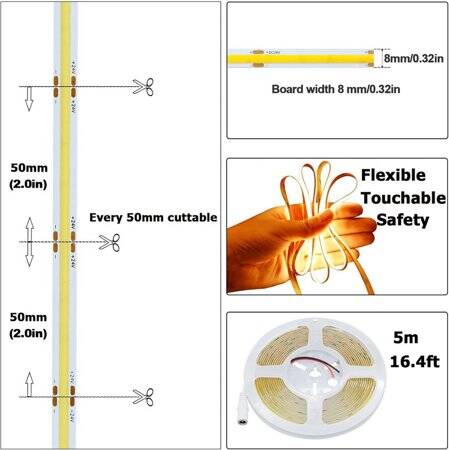 Su Geçirmez FC0B Ra09 3000K Sıcak Beyaz 24V SMD LED Şerit 416 LED/Metre Esnek 5 Metrelik Makara 8mm Genişlik - 3