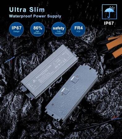 Su geçirmez Gri CB-12V-60W 5A Led Ultra İnce Aluminyum Kasa Mikro Anahtar Kablolu Güç Kaynağı - 2