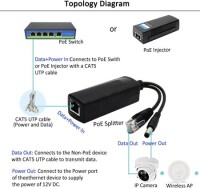 Takım Siyah 12V RJ45 Enjektör POE Ayırıcı Adaptör Kablosu DC5.5x2.1 - 3