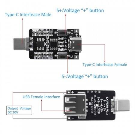 Type-C Input QC2.0/3.0 Decoy Module Boost Trigger Motherboard 9V 12V 20V Adjustable Power Supply - 2