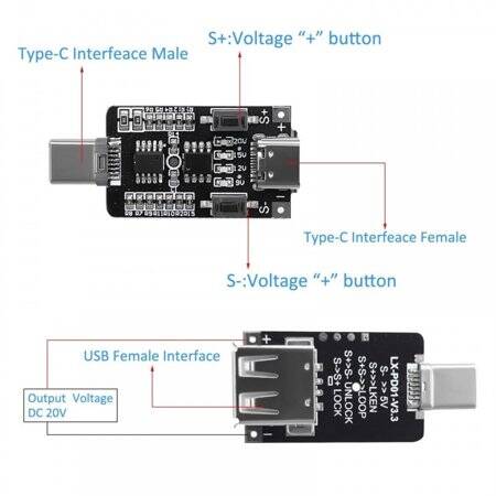 Type-C Input QC2.0/3.0 Decoy Module Boost Trigger Motherboard 9V 12V 20V Adjustable Power Supply - 5