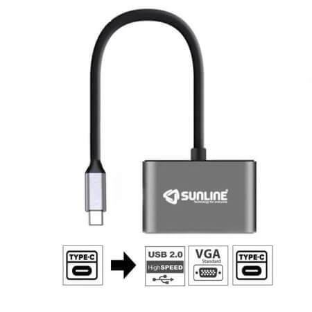 TYPE C-USB 2 VGA TYPE C USB 3.0 TYPE-C USB 2.0/VGA/TYPE-C DÖNÜŞTÜRÜCÜ ADAP - 1