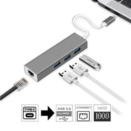 TYPE C- USB3 LAN ADAPTÖR TYPE-C 3X USB 3.0-1X RJ4 LAN 10/100/1000MBİT - 1