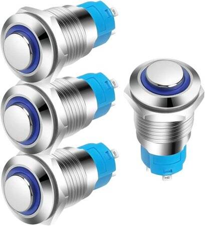 Ultra-Short Flat Head 12mm 12--24V Waterproof Momentary Self-Resert Ultra-Thin Touch Metal Push Button With Red Led Light - 1