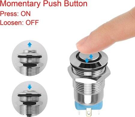 Ultra-Short Flat Head 12mm 12--24V Waterproof Momentary Self-Resert Ultra-Thin Touch Metal Push Button With Red Led Light - 2