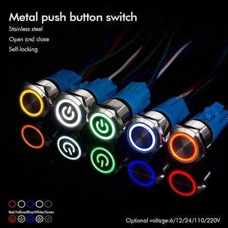 Ultra-Short Flat Head 19mm 12--24V Waterproof Momentary Self-Resert Ultra-Thin Touch Metal Push Button With Yellow Led Light - 2