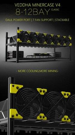 VEDDHA MINERCASE V4C 8-12GPU Aluminum Alloy Stackable Frame Without Fans Size: 880x360x380mm - 2
