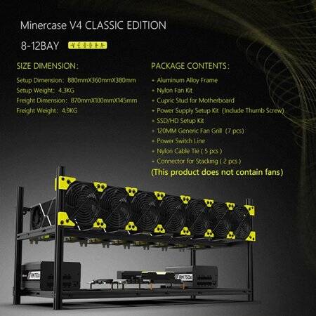 VEDDHA MINERCASE V4C 8-12GPU Aluminum Alloy Stackable Frame Without Fans Size: 880x360x380mm - 5