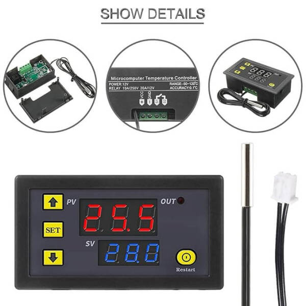 W3230 DC24V Digital Temperature Controller Microcomputer Thermostat Switch with 1m Cable - 2