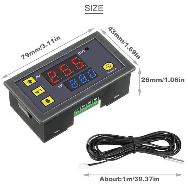 W3230 DC24V Digital Temperature Controller Microcomputer Thermostat Switch with 1m Cable - 3