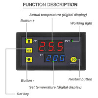 W3230 DC24V Digital Temperature Controller Microcomputer Thermostat Switch with 1m Cable - 4