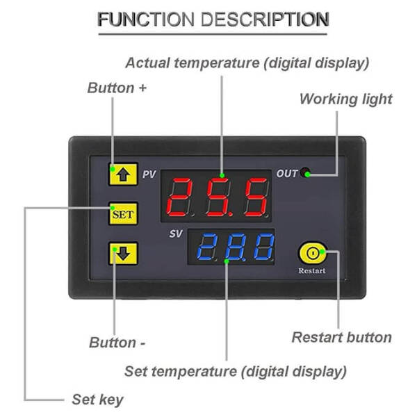 W3230 DC24V Digital Temperature Controller Microcomputer Thermostat Switch with 1m Cable - 4