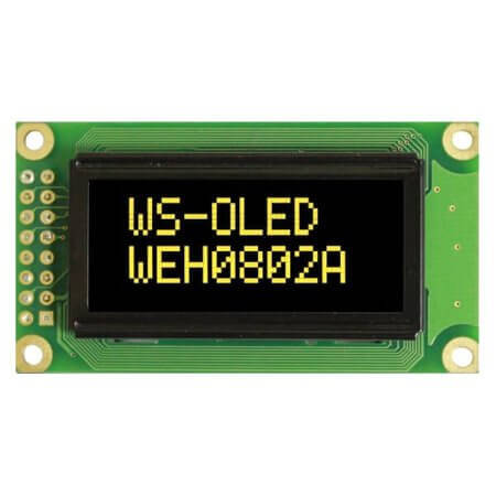 WEH000802ALPP5N00100 OLED CHARACTER 8X2 YELLOW 1.2