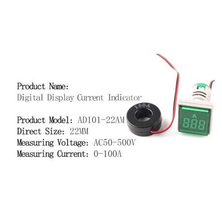 White 0-100A 22mm AD16-22FSA Square Cover LED Ammeter Indicator Light With Transformer - 4