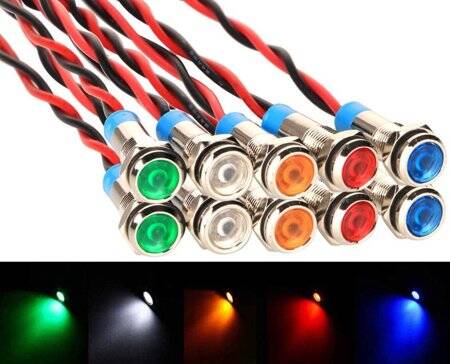 White 10-24V 6mm LED Metal Indicator Light With 15cm Cable - 1