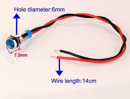 White 10-24V 6mm LED Metal Indicator Light With 15cm Cable - 4