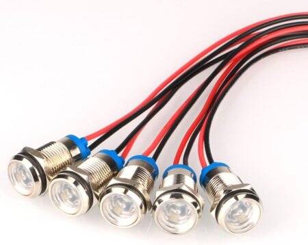 White 220V 10mm LED Metal Indicator Light With 15cm Cable - 1