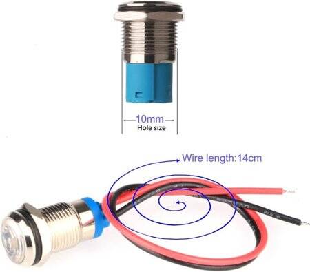 White 220V 10mm LED Metal Indicator Light With 15cm Cable - 3