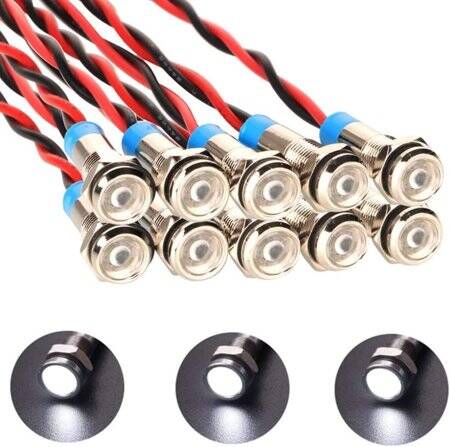 White 220V 6mm LED Metal Indicator Light With 15cm Cable - 1