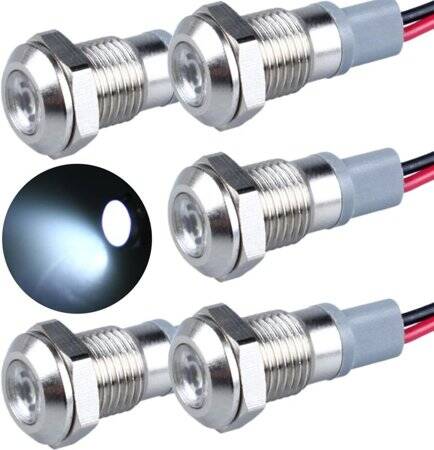 White 220V 8mm LED Metal Indicator Light With 15cm Cable - 1