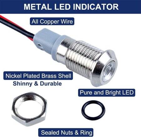 White 220V 8mm LED Metal Indicator Light With 15cm Cable - 2