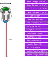 White 3-9V 12mm LED Metal Indicator Light - 5