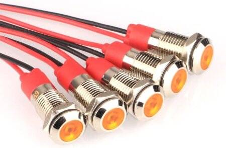 White 3-9V 8mm LED Metal Indicator Light With 15cm Cable - 1