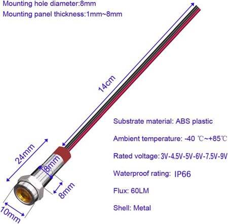White 3-9V 8mm LED Metal Indicator Light With 15cm Cable - 4