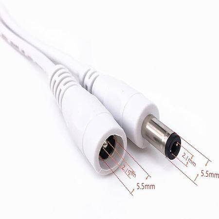 White DC5.5x2.1 Male to Female Plug Extension Wire With 304 Switch Power Wire - Length About 28cm - 2