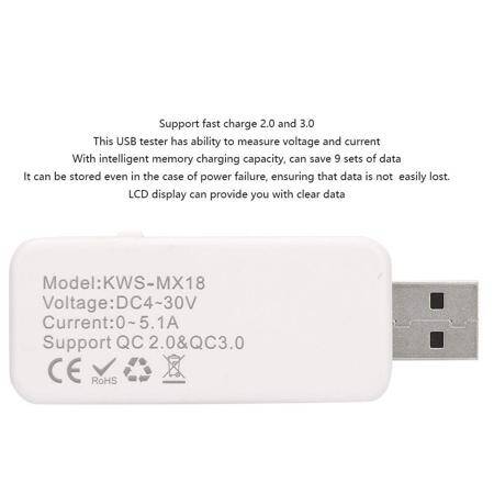 White KWS-MX19 USB Tester DC4V-30V 0-5A Current Voltage Meter Timing Ammeter - 4