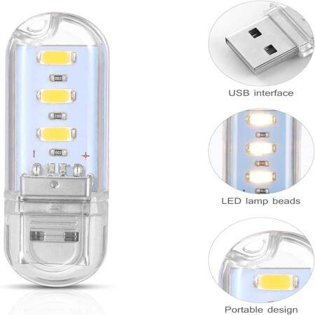 White Mini U-Shaped Night Light 3 Led With Touch Switch - 2
