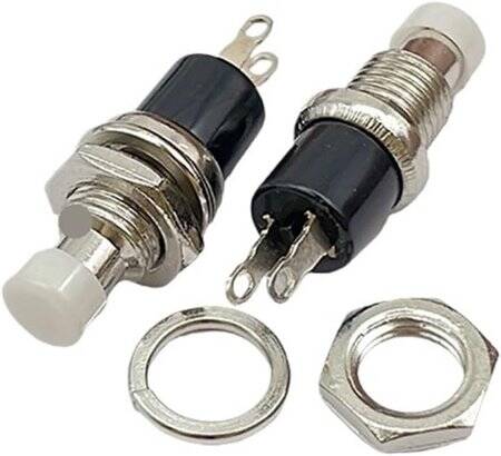 White PBS-110 2 PIN 7mm Thread Momentary Self-Reset Push Button Switch - Press Off-NC - 1