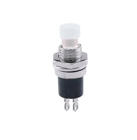 White PBS-110 2 PIN 7mm Thread Momentary Self-Reset Push Button Switch - Press Off-NC - 2