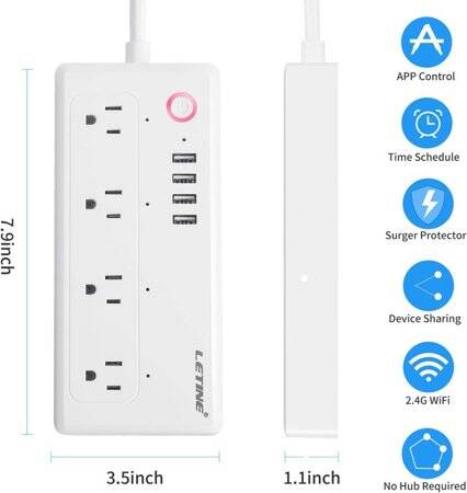 White Tuya Wifi Smart Power Strip 2 Usb AC Plug 15A 1.8M For Alexa Google Home US Plug - 2
