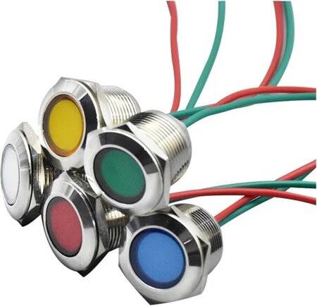 Yellow 10-24V 19mm LED Metal Indicator Light - 2